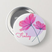 Elegante delikate rosa Blume heißen hellblauen Pun Button (Vorne & Hinten)