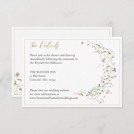 Elegante Delikate Wildblume Begleitkarte (Vorne/Hinten)