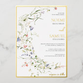 Elegante Delikate Wildblume Folieneinladung (Vorderseite)