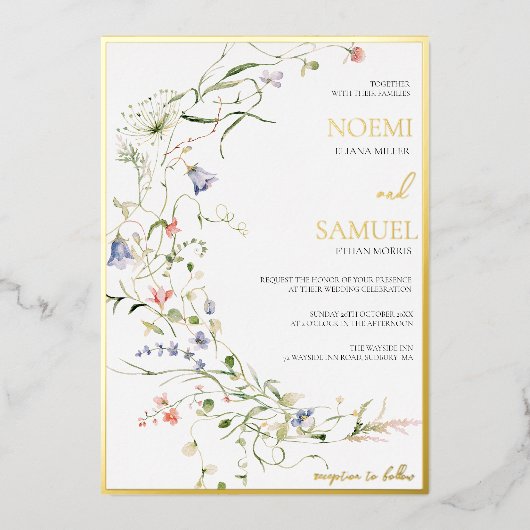 Elegante Delikate Wildblume Folieneinladung (Vorderseite)