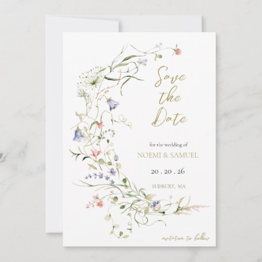 Elegante Delikate Wildblume Save The Date (Vorderseite)