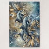 Elegante Delphine mit goldenen Blütenwellen Puzzle (Vertikal)