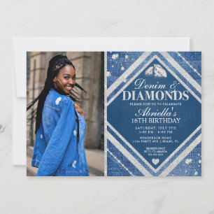 Elegante Denim- und Diamant-Foto-Einladung Einladung
