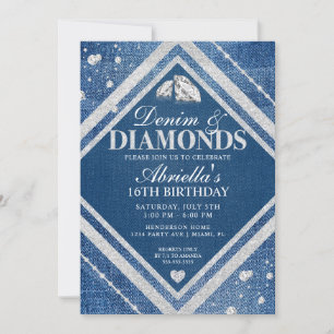 Elegante Denim- und Diamant-Geburtstagseinladung Einladung