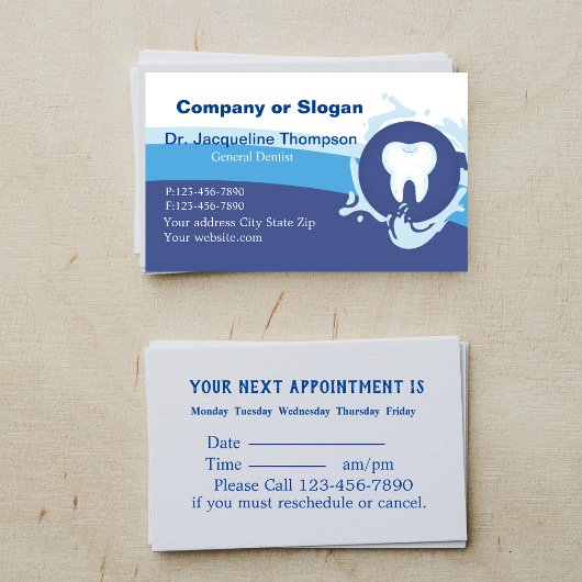 Elegante Dentist Tooth Logo Ernennung Business Terminkarte
