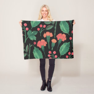 Elegante der Grün-Blätter-und Blumen-  Fleecedecke