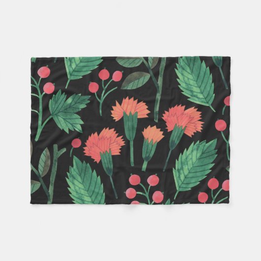 Elegante der Grün-Blätter-und Blumen-| Fleecedecke (Vorderseite (Horizontal))