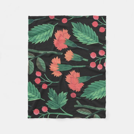 Elegante der Grün-Blätter-und Blumen-| Fleecedecke (Vorderseite)