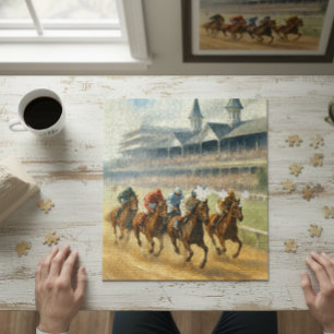 Elegante Derby-Aquarell-Reitsportkunst Puzzle
