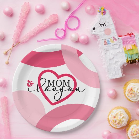 Elegante Design Text Mama I Liebe Sie mit Herz Pappteller (Party)