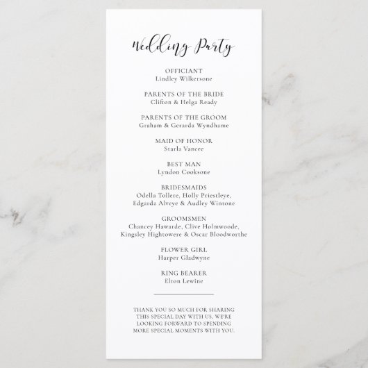 Elegante Designhochzeit Programm (Rückseite)