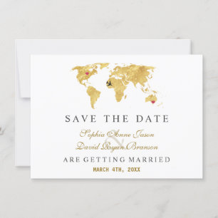 Elegante Destination Gold Weltkarte Hochzeit Save The Date