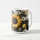 Elegante, detaillierte Sonnenblumen und Blumen Kaffeetasse (VorderseiteRechts)