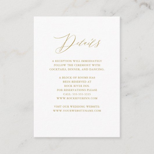 Elegante Details zu White-Script-Hochzeiten Begleitkarte (Vorderseite)