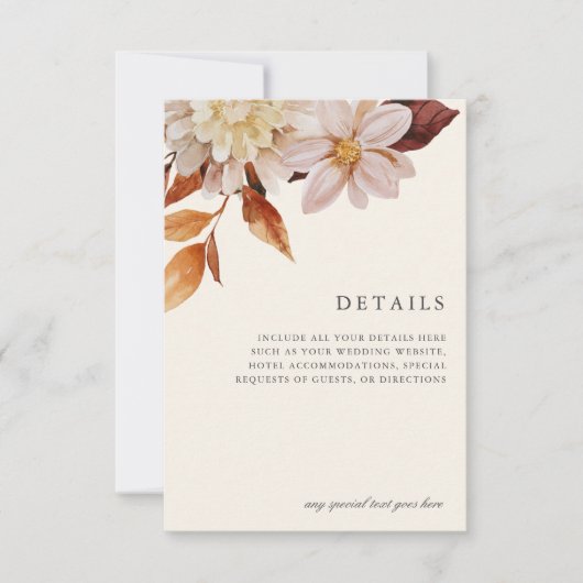 Elegante Details zur Blumenhochzeit im Herbst RSVP Karte (Vorderseite)