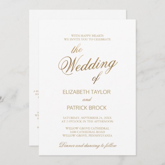 Elegante Details zur goldenen Kalligrafie auf der Einladung (Vorne/Hinten)