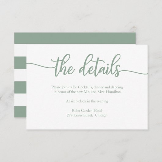 Elegante Details zur Grüne Seite Kalligrafie RSVP Karte (Vorne/Hinten)