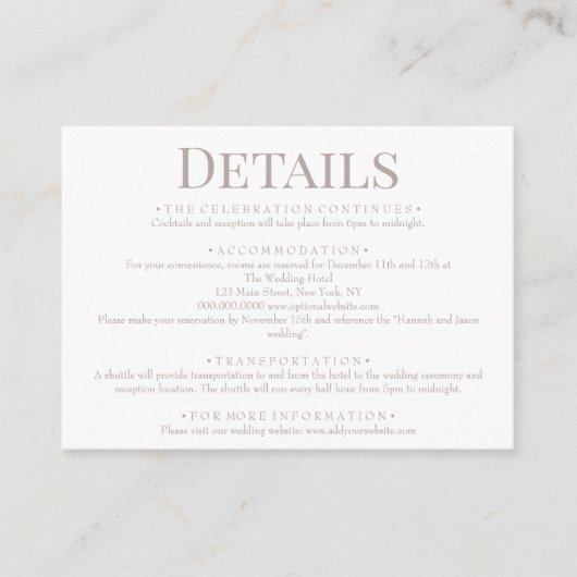 Elegante Details zur Trauung von Cremes Begleitkarte (Vorderseite)