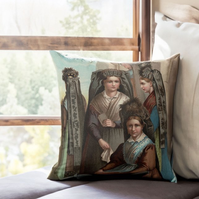 Elegante deutsche Frauen in Tracht Antiquitätenkos Kissen (Von Creator hochgeladen)