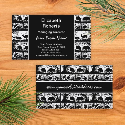 Elegante deutsche Jagdszene mit Hirsch und Bär Visitenkarte