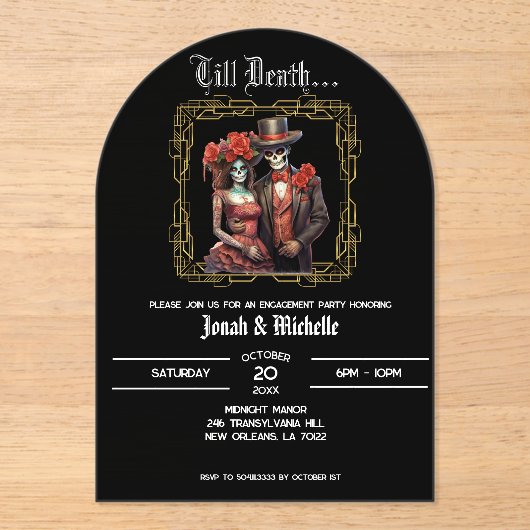 Elegante Día De Los Muertos Engagement Party Acryleinladungen (Vorderseite)