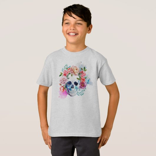 Elegante Dia de los Muertos Shirt Floral Skull (Vorne ganz)