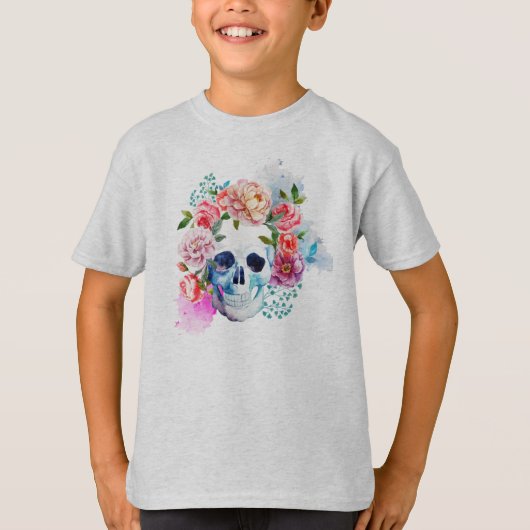 Elegante Dia de los Muertos Shirt Floral Skull (Vorderseite)