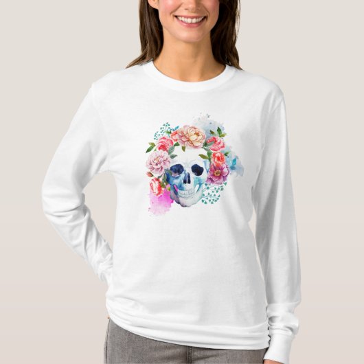 Elegante Dia de los Muertos Shirt Floral Skull (Vorderseite)