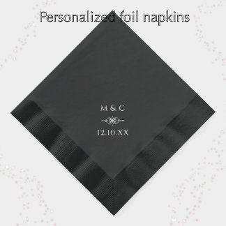 Elegante Diamant-Hochzeitsmonogramm & Datum Servietten Mit Folie