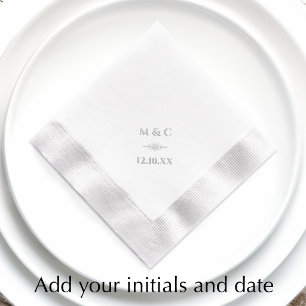 Elegante Diamant-Hochzeitsmonogramm & Datum Servietten Mit Folie