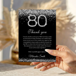 Elegante Diamanten 80. Geburtstag Dankeskarten Einladung