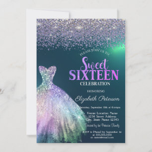 Elegante Diamanten, Kleid Grün Sweet 16 Einladung