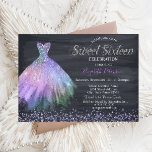 Elegante Diamanten Kleid Schwarz Sweet 16 In Einladung