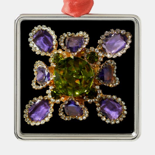 Elegante Diamanten lila Grünsteine Silbernes Ornament (Vorne)