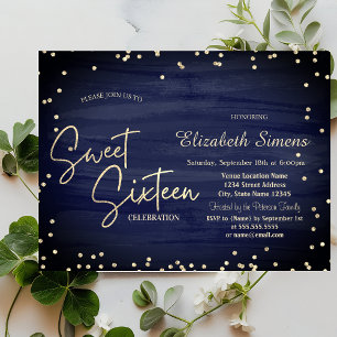 Elegante Diamanten Navy Blau Gold Schrift Sweet 16 Einladung