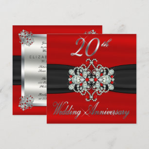 Elegante Diamanten Rubine 20. Hochzeitstag Einladung