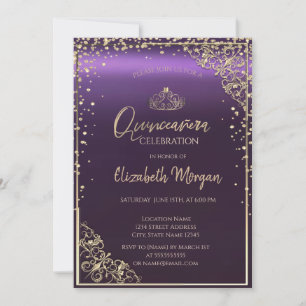Elegante Diamanteneinfassung Purple Quinceañera Einladung