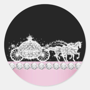 Elegante Diamantenkutsche Rosa Prinzessin Aufklebe Runder Aufkleber