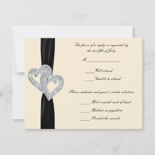 Elegante Diamond Black Ribbon Response Cards RSVP Karte (Vorderseite)