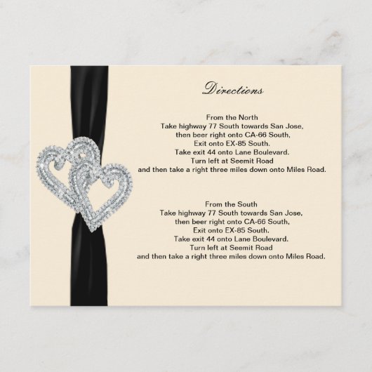Elegante Diamond Black Ribbon Richtungskarten Begleitkarte (Vorderseite)