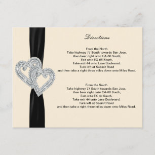 Elegante Diamond Black Ribbon Richtungskarten Begleitkarte