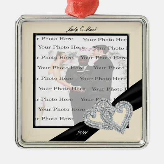 Elegante Diamond Black Ribbon SilverSquare Ornamen Silbernes Ornament (Vorne)