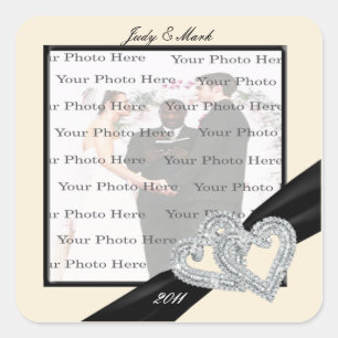 Elegante Diamond Black Ribbon Square Stickers