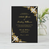 Elegante Diamond Gold Black Wedding Einladung (Stehend Vorderseite)