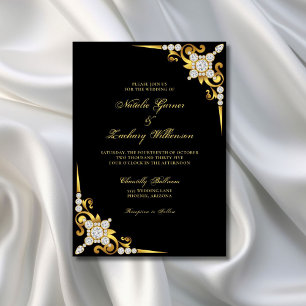 Elegante Diamond Gold Black Wedding Einladung