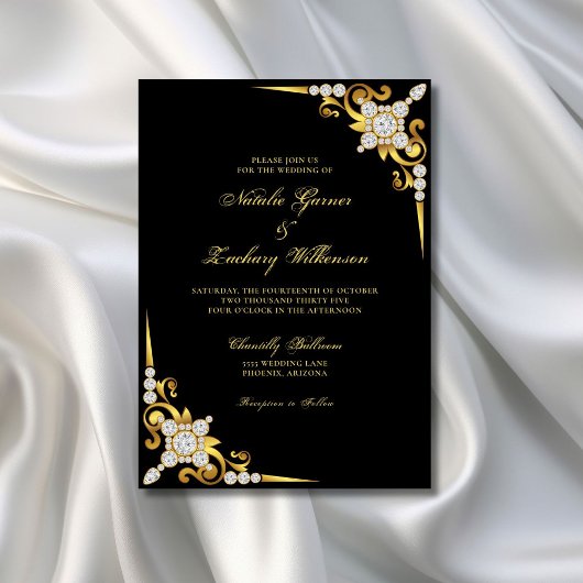 Elegante Diamond Gold Black Wedding Einladung