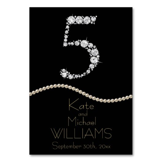 Elegante Diamond/Pearl WEDDING TABLE CARD Tischnummer (Vorderseite)