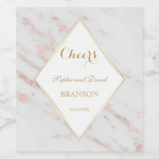 Elegante Diamond Rose Goldmedaille Hochzeit Weinetikett (Einzelnes Label)