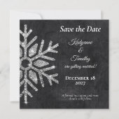 Elegante Diamond-Schneeflocken auf der Schwarzen H Save The Date (Vorderseite)