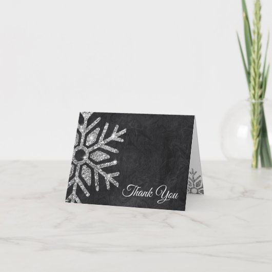 Elegante Diamond Snowflake auf schwarz Dankeskarte (Vorderseite)